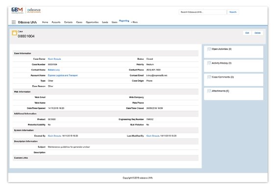 Screenshot of Odaseva UHA interface