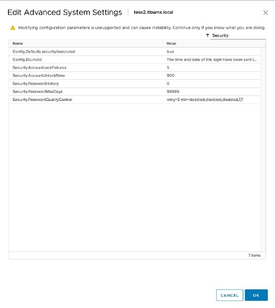 The advanced security settings