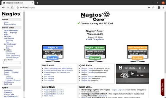Nagios Core website login