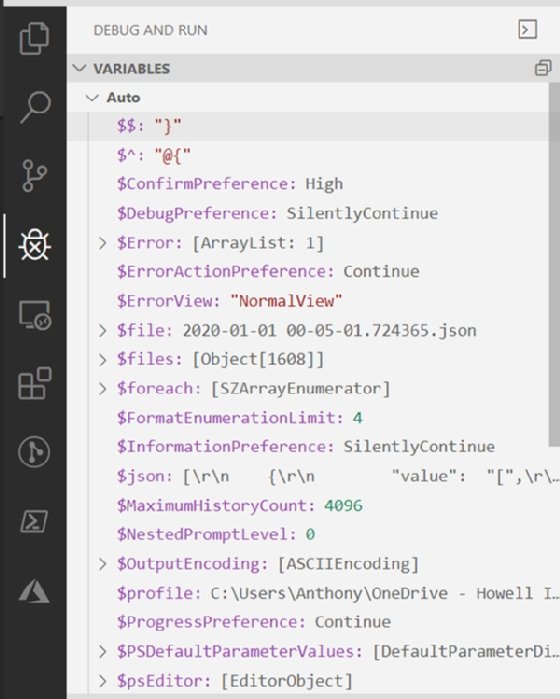 Debugging in PowerShell pane