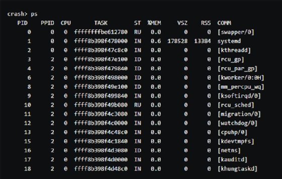Check active processes with ps command
