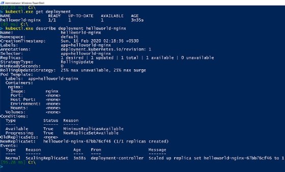 describe command for container deployment