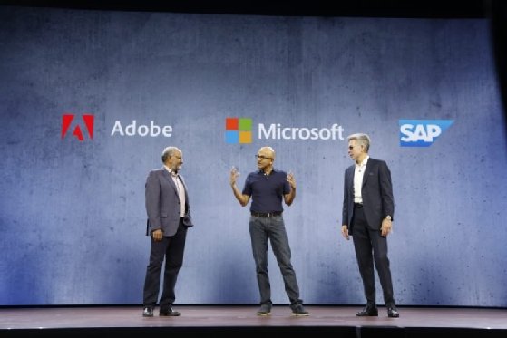 CEOs Shantanu Narayen (Adobe), Satya Nadella (Microsoft), Bill McDermott (SAP)
