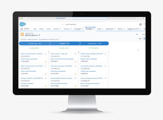 Salesforce nonprofit cloud CRM user interface
