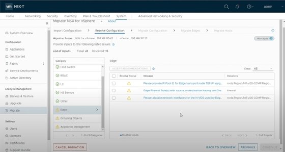IP address information for NSX-T