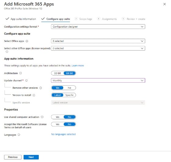 Intune Office app configurations