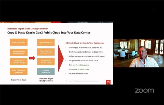 Larry Ellison, Oracle CTO, and image of Cloud@Customer cloud-to-on-premises offering