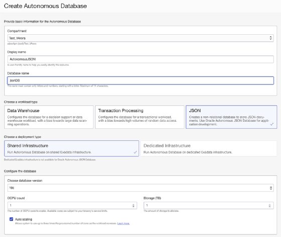 Oracle Autonomous JSON database