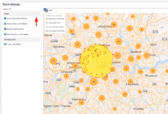 A map displays a fictitious restaurant's geospatial customer data.