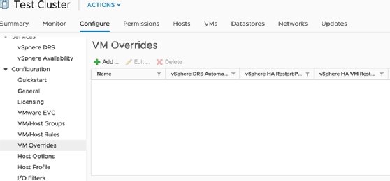 VM overrides selection box