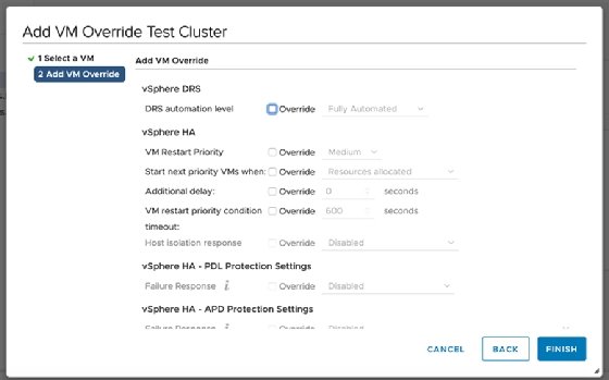 vSphere HA override settings