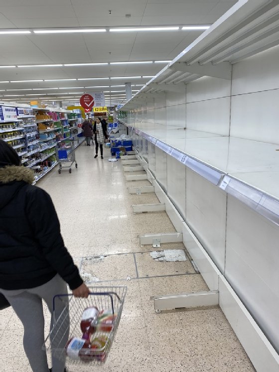 Tesco, shelves empty of toilet paper
