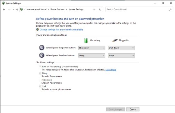 Enable fast startup on Windows