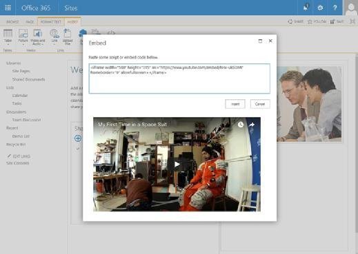 SharePoint embed menu