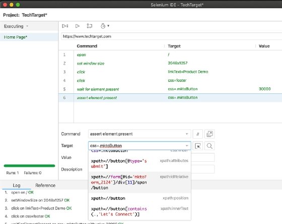 Selenium IDE element validation.