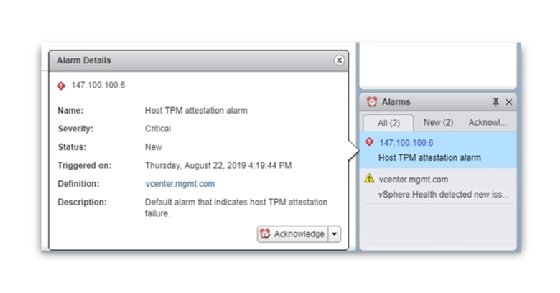 Host TPM attestation alarm