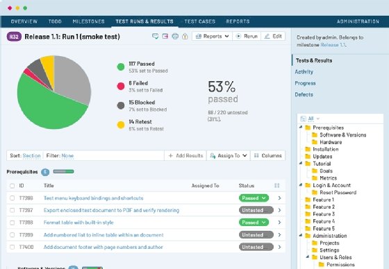 TestRail test results