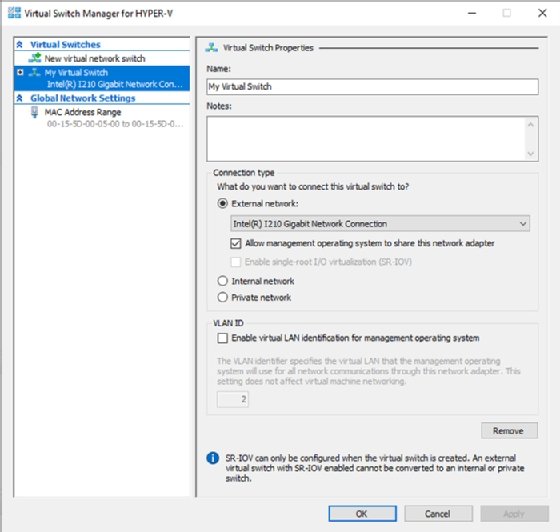 Screenshot of virtual switch network adapter settings