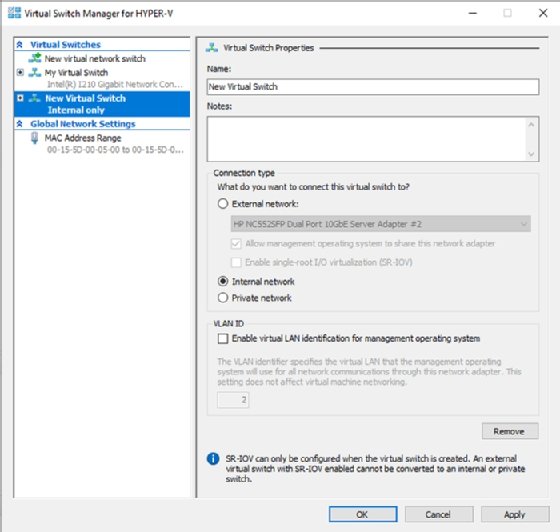 Screenshot of virtual switch properties and settings