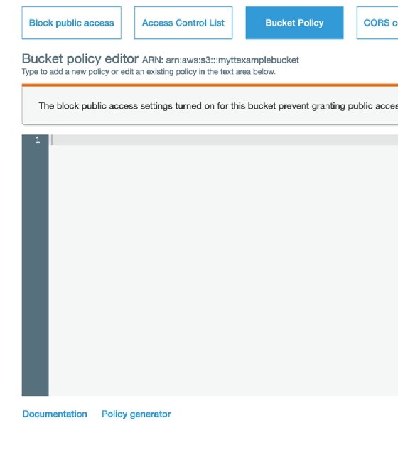 Visual display of the S3 bucket policy editor menu