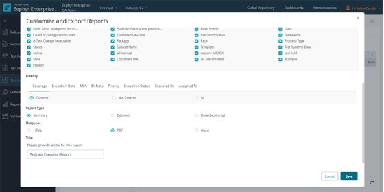 Zephyr custom reporting wizard