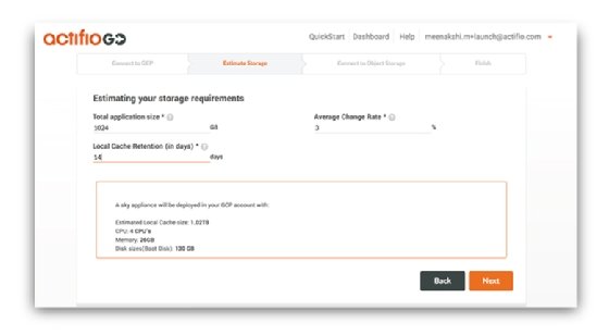 Screenshot of Actifio GO for GCP