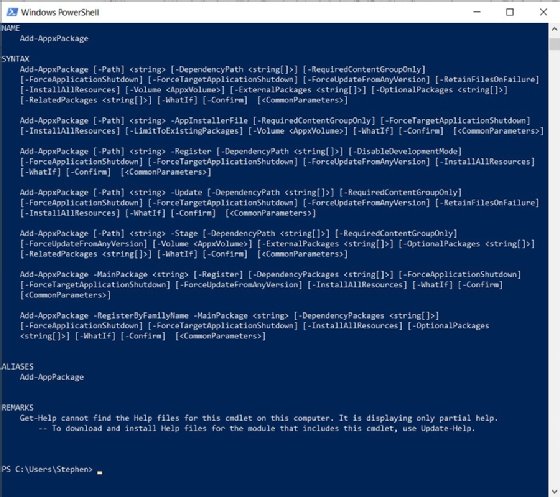 get-help add-appxpackage