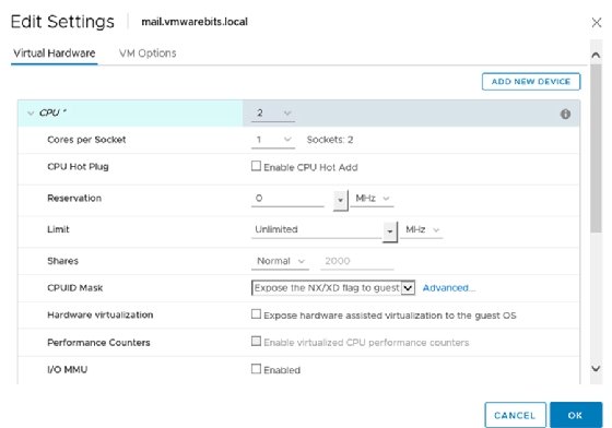 Screenshot of CPU and socket settings