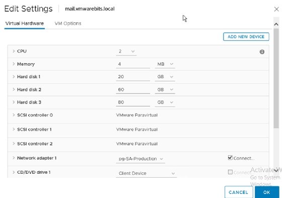 Screenshot of virtual hardware settings
