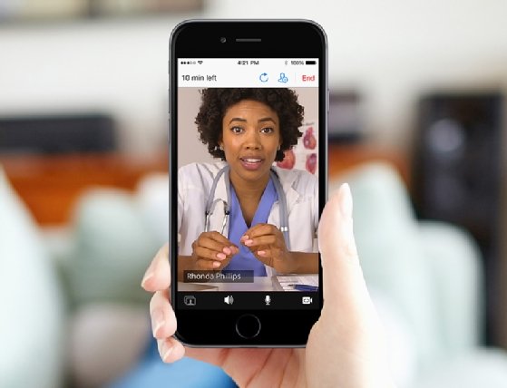 Telehealth visit via smartphone example.