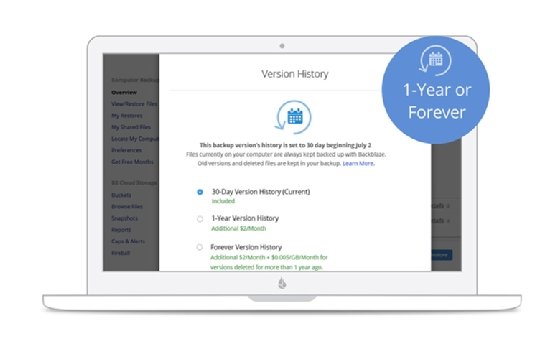 Backblaze Cloud Backup version history screenshot