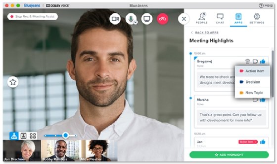 Screenshot of BlueJeans Smart Meetings