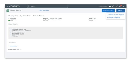 screenshot of Cohesity Agile Dev and Test