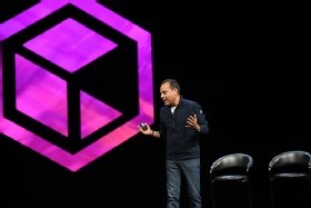 photo of Commvault CEO onstage at keynote
