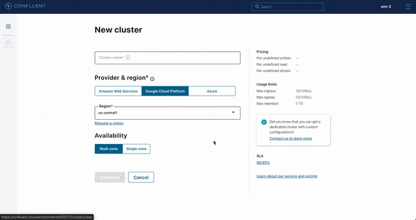 Screenshot of Confluent Cloud dashboard