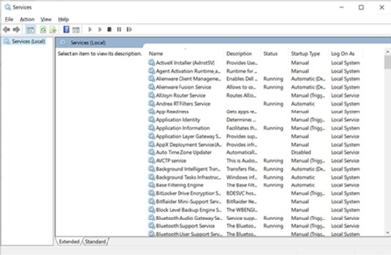 Services dialog