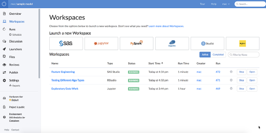 Screenshot of Domino Data Lab's data science platform
