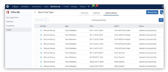 Druva's Office 365 UI