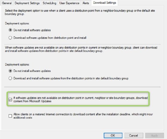 SCCM download settings