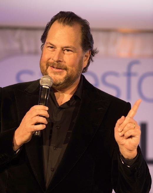 Salesforce Chairman and CEO Marc Benioff presents at Salesforce's inaugural Equality Awards