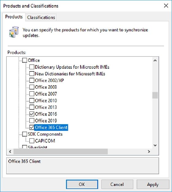 WSUS server settings