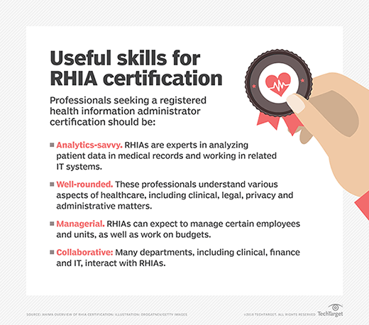 Info box outlining some characteristics and skills that a person seeking an RHIA certification should possess.