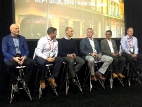 Inforum 2019 executive Q&A (L-R) Cormac Watters, Infor GM, head of international markets; Rod Johnson, Infor GM, head of Americas; Kevin Samuelson, Infor CEO; Jim Hannan, Koch Industries executive VP &CEO of enterprises; Soma Somasunduram, CTO; Jay Hopkins, CFO.