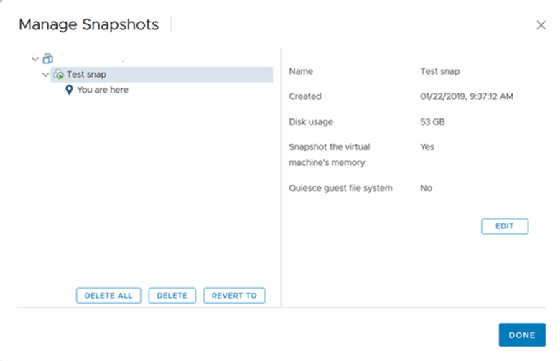 Manage a VMware snapshot screenshot.