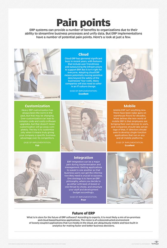 This graphic shows some of the pain points that organizations face when implementing ERP systems.
