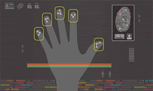 Diagram showing how biometric fingerprint payments work