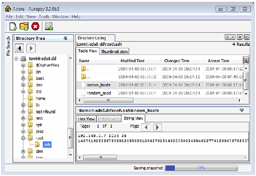 FIGURE 3.16 - SSH usage remnants in known_hosts for the root account viewed using The Sleuth Kit