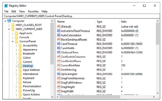 Desktop registry settings
