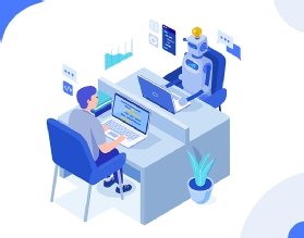 Illustration of a robot and a person in the workplace