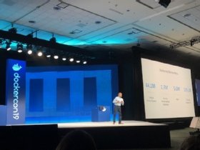 Steve Singh, CEO of Docker, onstage at DockerCon 2019